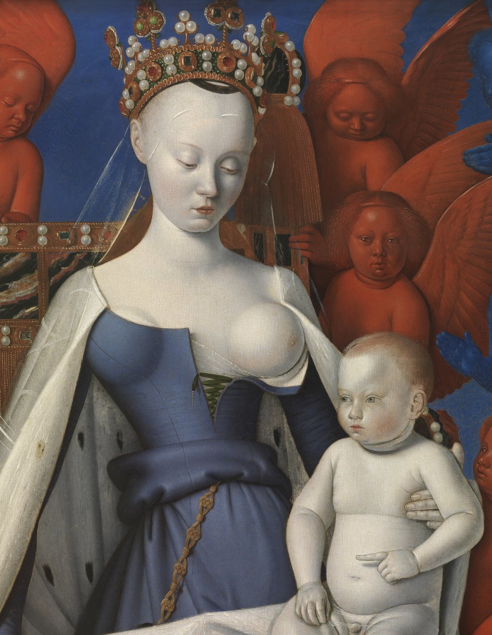 Virgem e Criança rodeadas de querubins e serafins, detalhe de Jean Fouquet