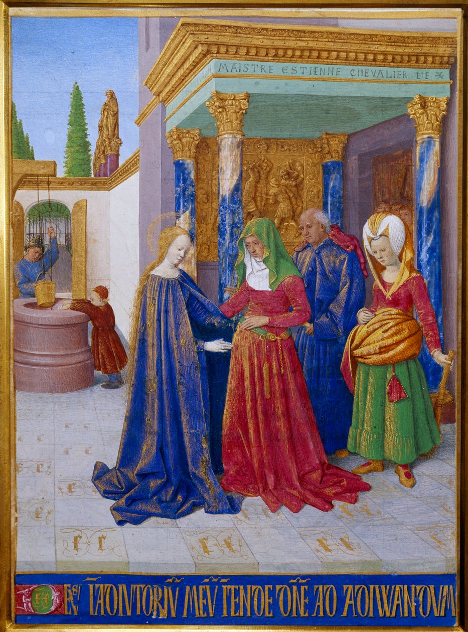 Visitação. Encontro entre a Virgem Maria e Santa Isabel. Miniatura em "Les Hours d