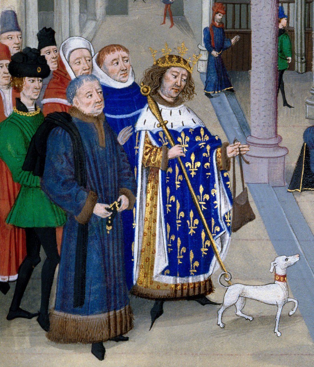 detalhe de "Le roi saint Louis (Louis IX (1214-1270) appretant à partir outre mer" Miniatura de "Les Grandes Chronicles" de Jean Fouquet (1420-1481), Paris, Bibliotheque de l