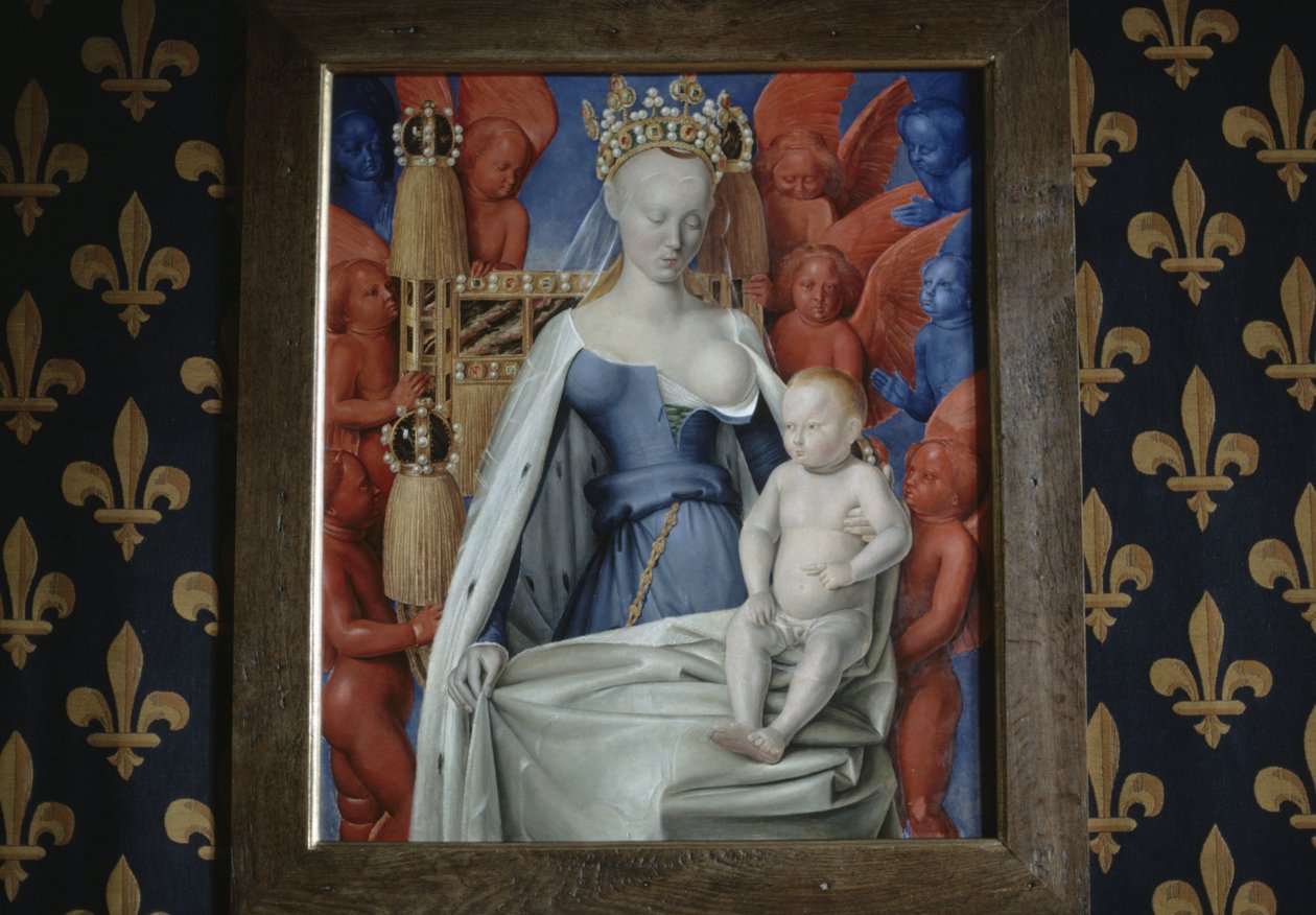vista da pintura Madonna rodeada de serafins e querubins no Castelo de Loches, França (foto) de Jean Fouquet