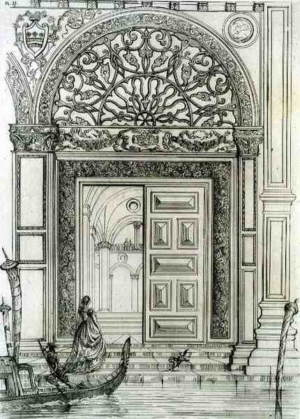 Entrada à beira-mar no Palácio Ducal, em Veneza, de "Arte e Indústria", publicado por Delatre, Paris de Jean Francois (after) Albanis de Beaumont