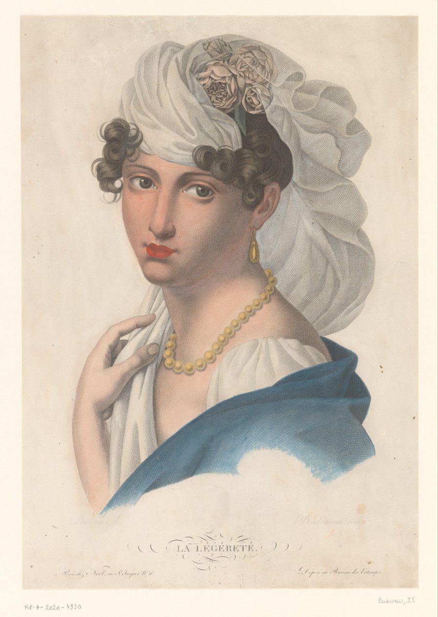 Mulher com brinco de ouro, colar e véu branco La Légéreté (título no objeto) de Jean Francois Badoureau
