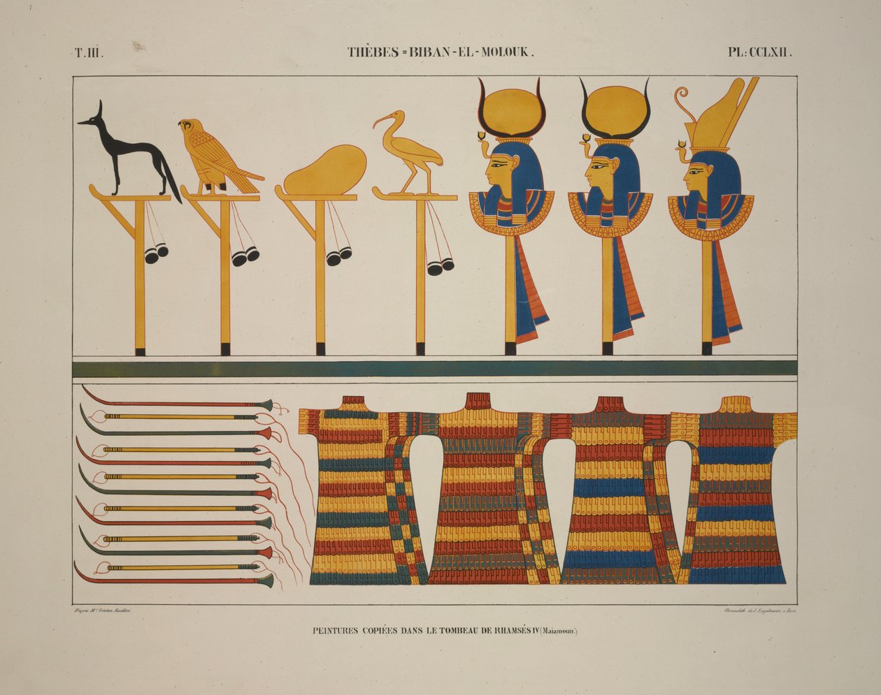 Armas e sinais, Tebas, Biban-el-Molouk, ilustração de "Monuments de L" Egypt et de la Nubie, 1845 de Jean Francois Champollion