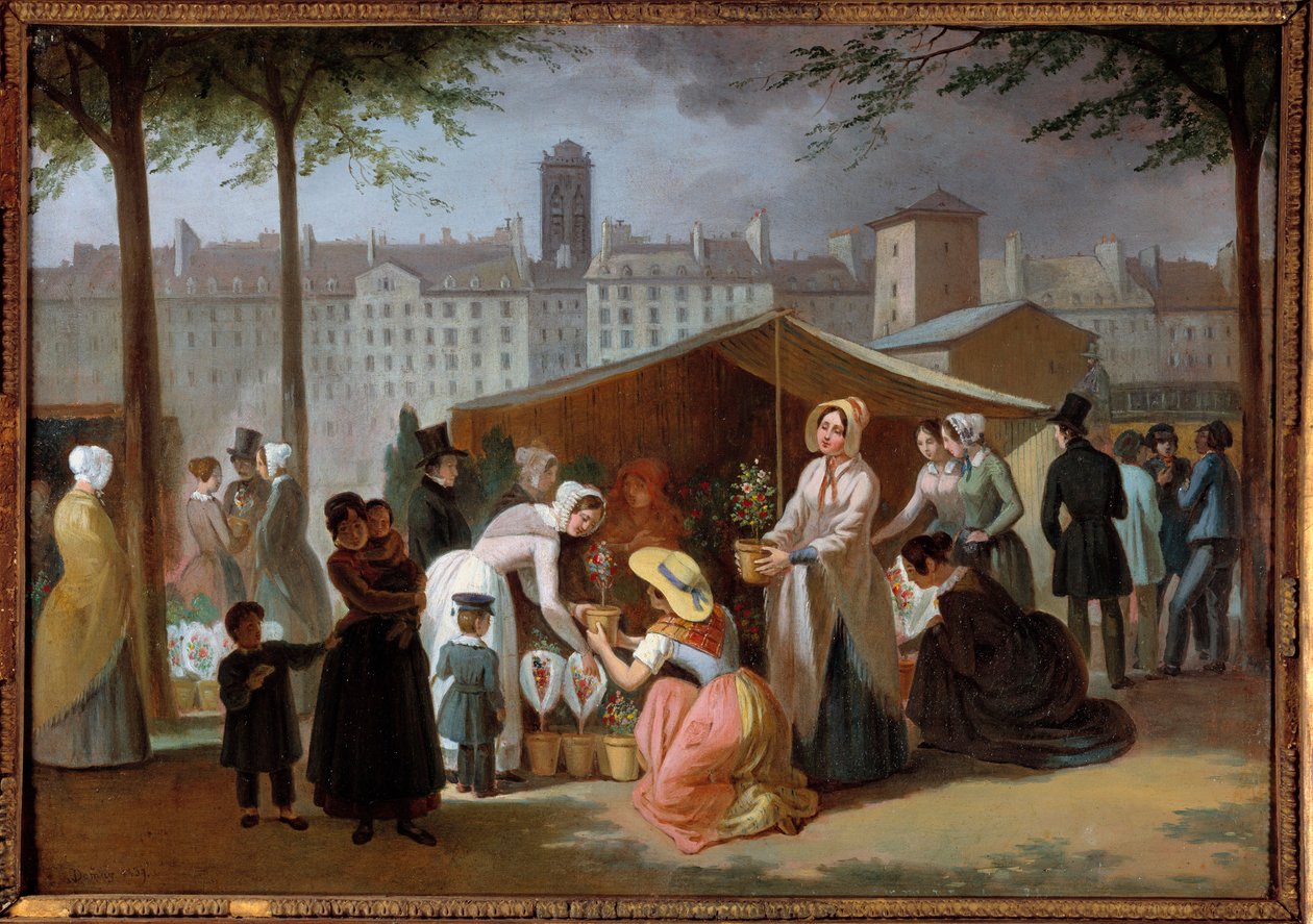 O passeio das flores. Pintura de Jean Francois Demay (1798 - 1850) de Jean Francois Demay