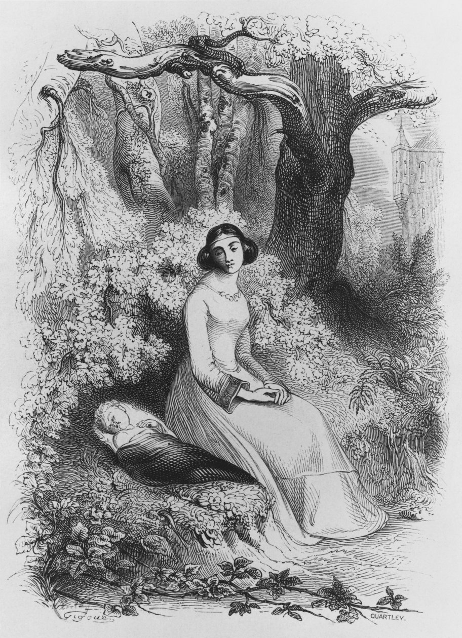 Heloísa e Astrolábio, ilustração de "Lettres d&39;Heloise e d&39;Abelard", 1839 de Jean Francois Gigoux