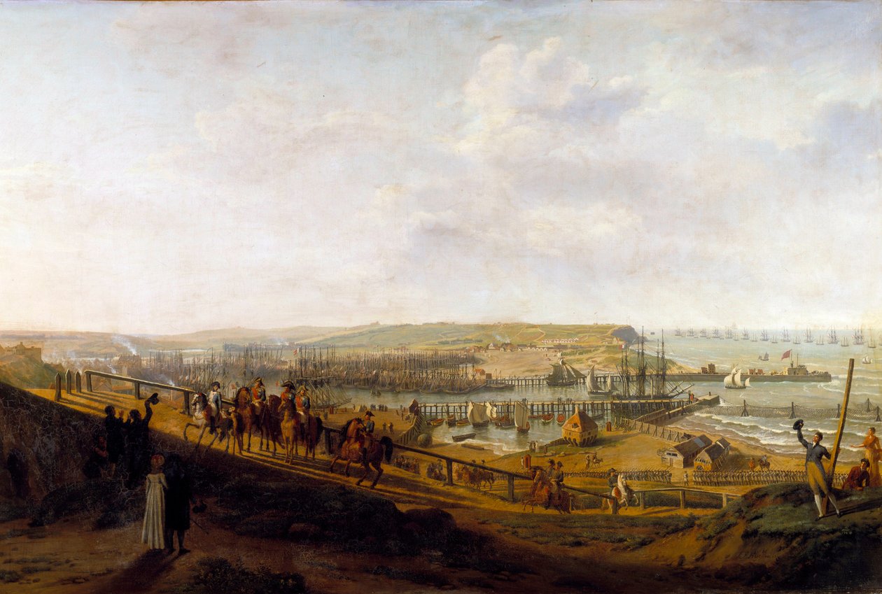 O Imperador Napoleão I visita o acampamento de Boulogne em julho de 1804 Pintura de Jean Francois Hue (1751-1823) 1804 Sol. 1,9x2,26 m de Jean Francois Hue