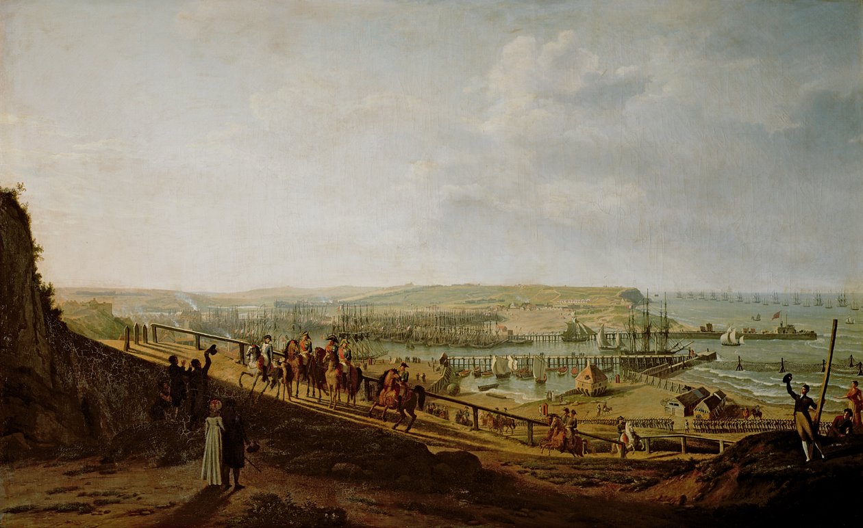 Napoleão I (1769-1821) visitando o acampamento em Boulogne em julho de 1804, 1806 de Jean Francois Hue