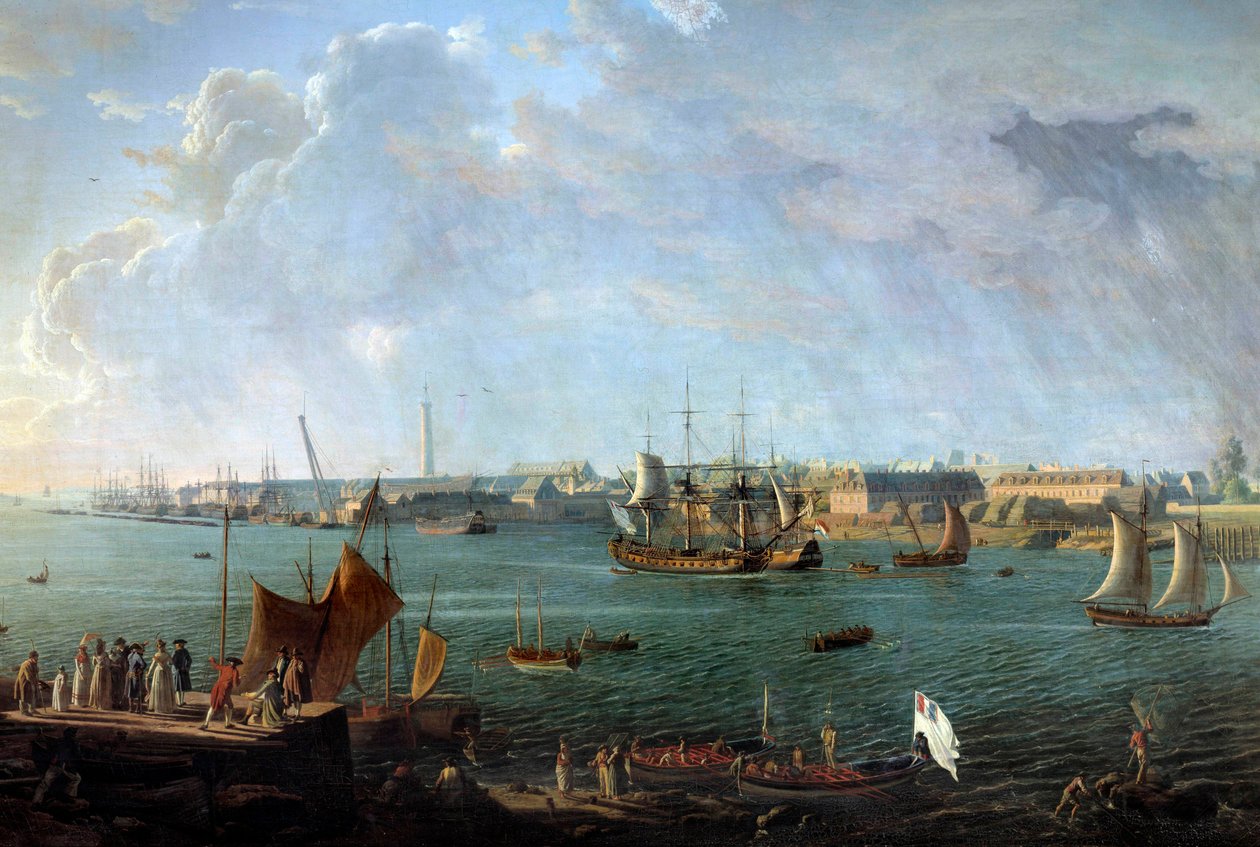 Vista do porto de Lorient no século XVIII Detalhe de um quadro de Jean Francois Hue (1751-1823) Paris, Musee de la Marine de Jean Francois Hue