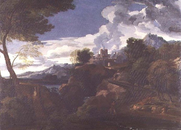 Paisagem com uma cidade em chamas de Jean Francois I Millet