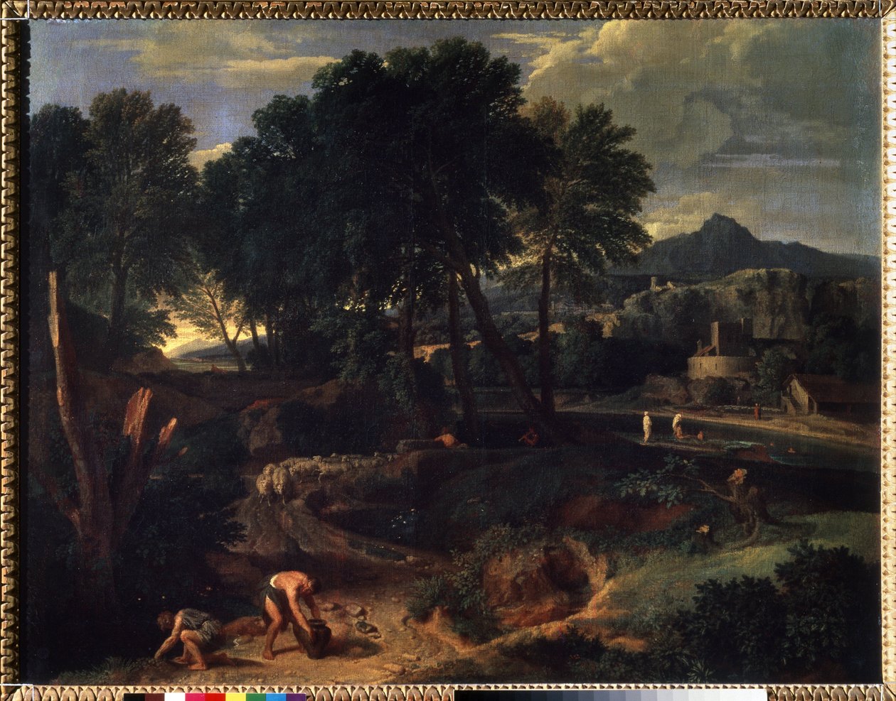 "Paisagem com um rebanho de ovelhas na estrada" Pintura de Jean Francois Millet, o Ancião (1642-1679) Museu Pushkin do século XVII, Moscovo de Jean Francois I Millet