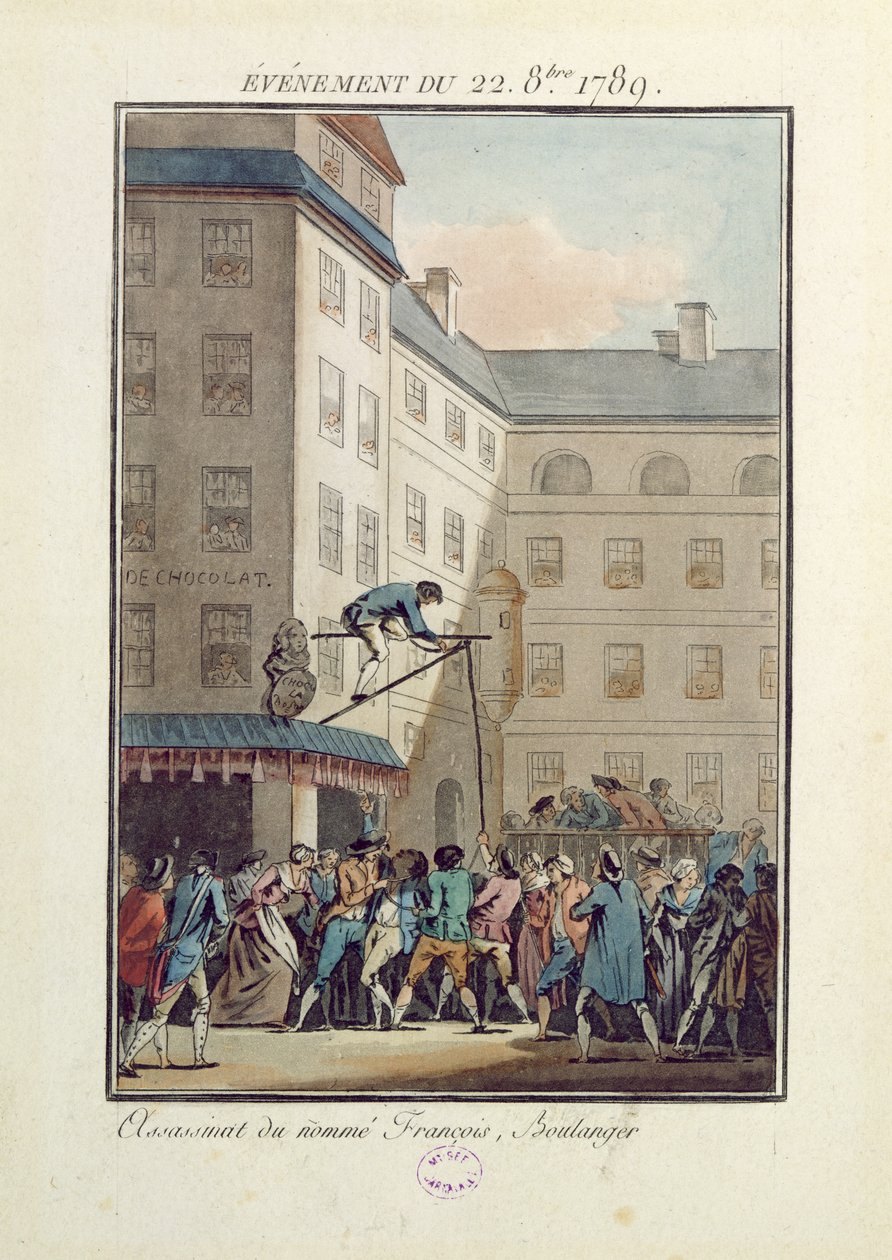 Eventos de 22 de outubro de 1789: enforcamento de um homem chamado François, um padeiro de Jean Francois Janinet