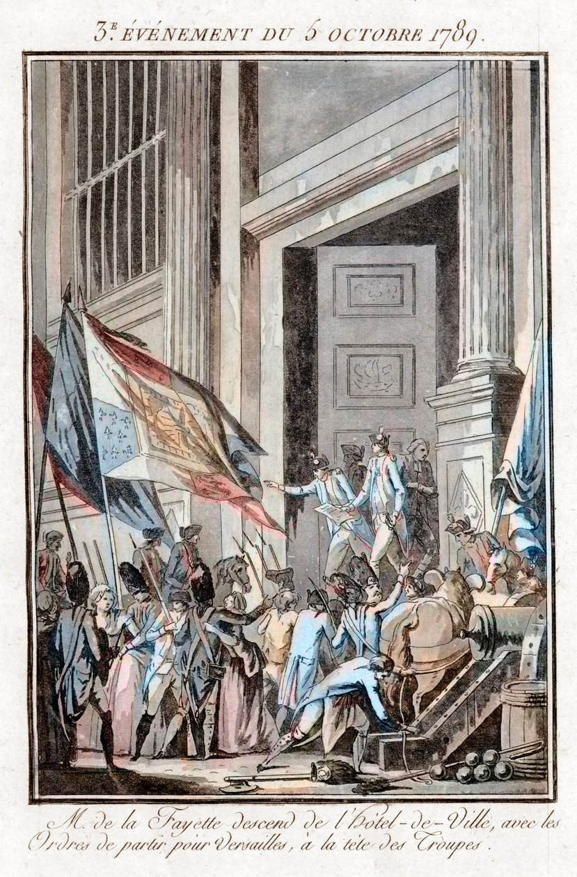 Revolução Francesa - La Fayette deixa a prefeitura de Paris para ir a Versalhes, 5 de outubro de Jean Francois Janinet