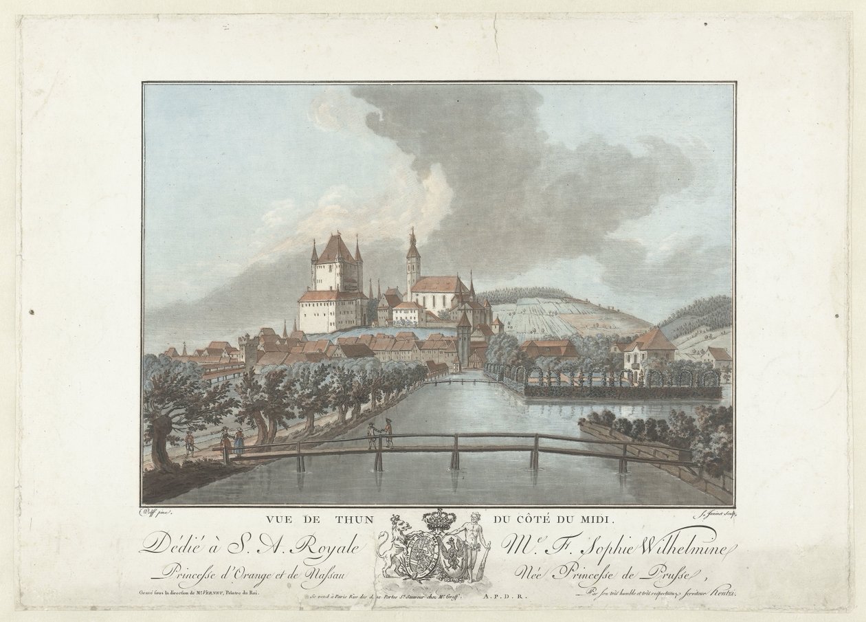 Gezicht op Thun
Vista de Thun do sul (título sobre o objecto)
Vistas notáveis das montanhas da Suíça (título da série) de Jean Francois Janinet