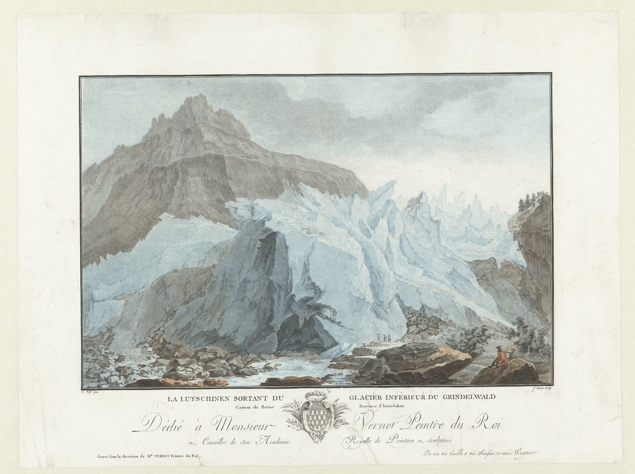 Gletsjer bij Grindelwald
O Lutschinen a sair do glaciar Grindelwald inferior. Cantão de Berna Província de Interlaken (título sobre o objecto)
Vistas notáveis das montanhas da Suíça (título da série) de Jean Francois Janinet