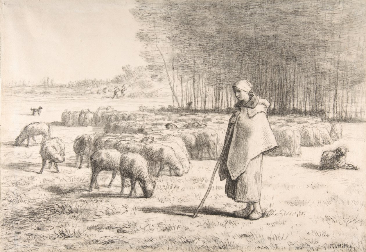 Uma pastora com seu rebanho de Jean Francois Millet