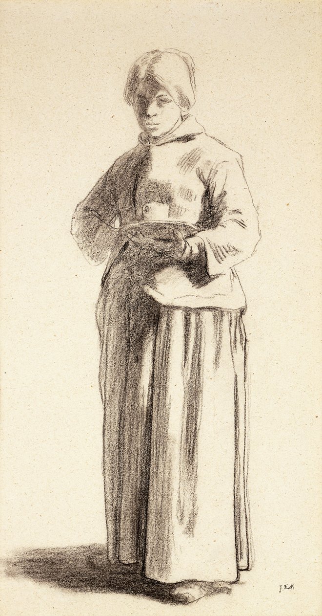 Uma mulher em pé segurando uma xícara, c.1852-56 de Jean Francois Millet