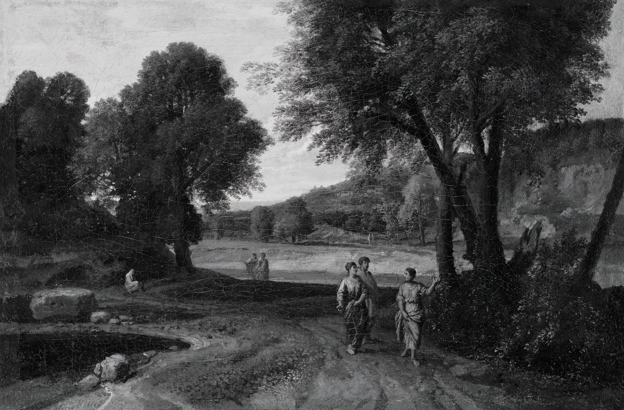 Classical Landscape with Two Women and a Man on a Path, 166070. de Jean Francois Millet