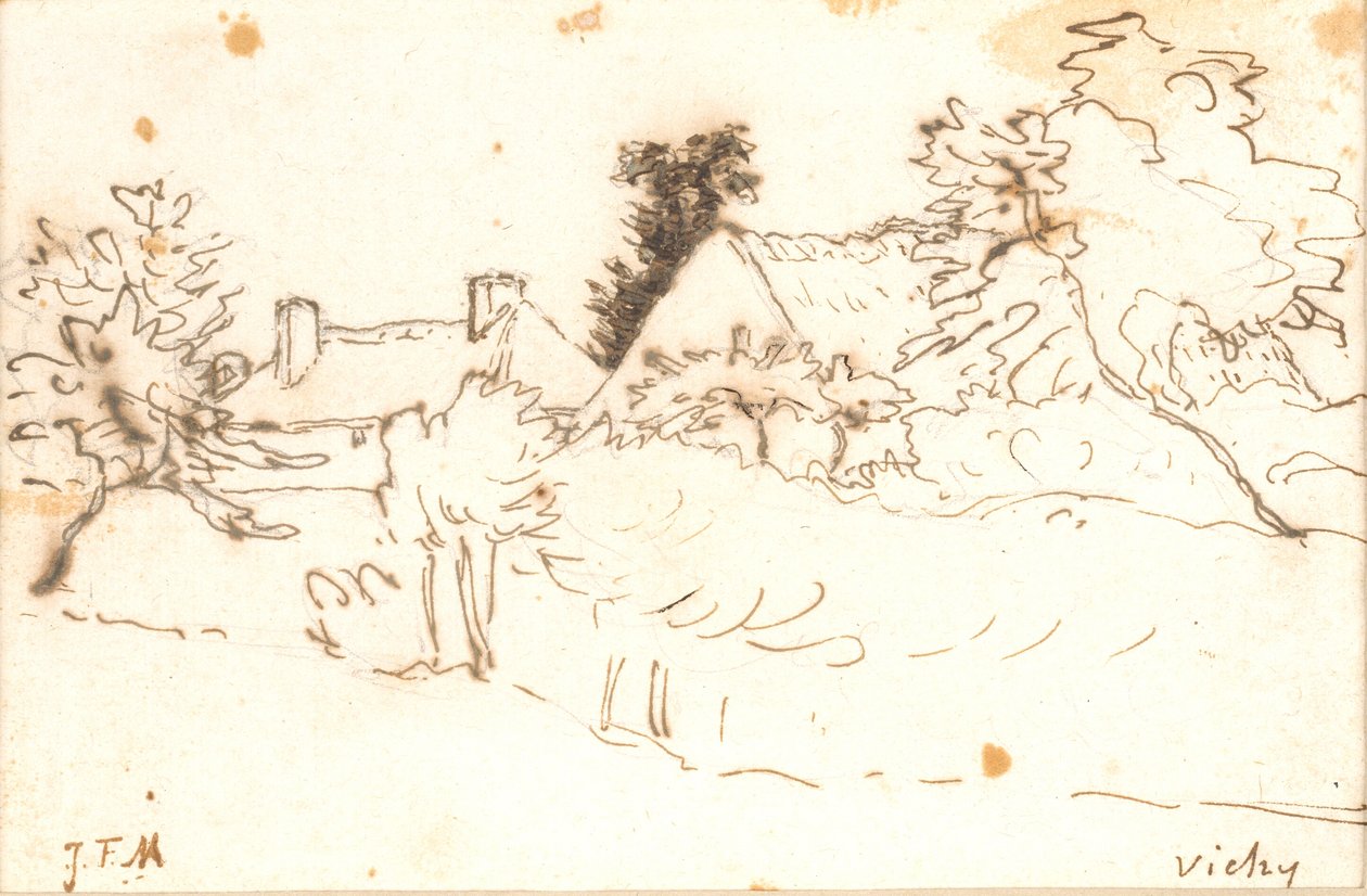 Uma fazenda entre árvores, Vichy (Allier) de Jean Francois Millet