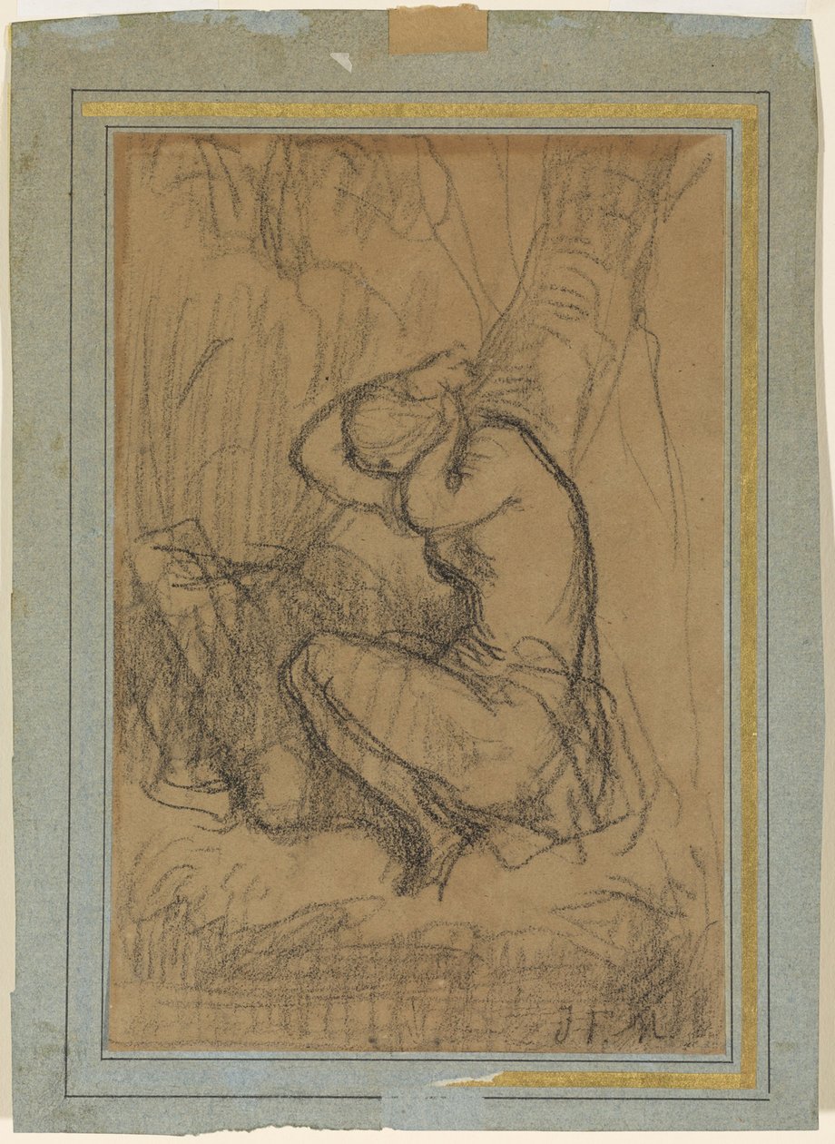 Jovem mulher prendendo o cabelo comprido depois do banho de Jean Francois Millet