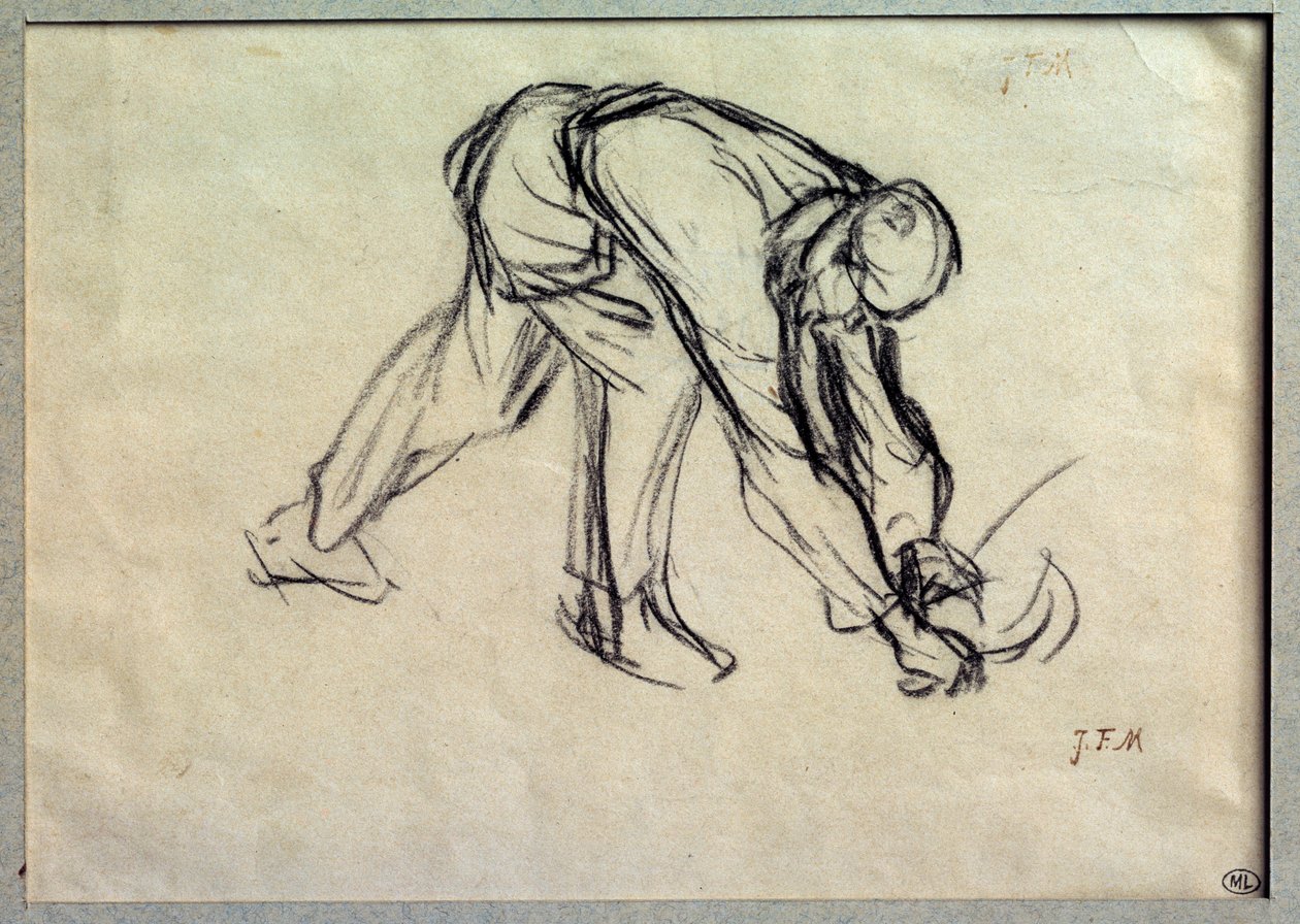 Le reap preparatoire desenho de Jean Francois Millet (1814-1875) Paris do século XIX, Musee du Louvre de Jean Francois Millet