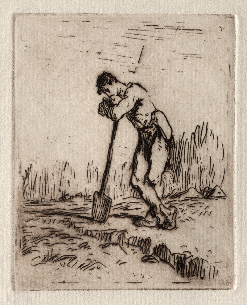 Homem apoiando-se em uma pá de Jean Francois Millet