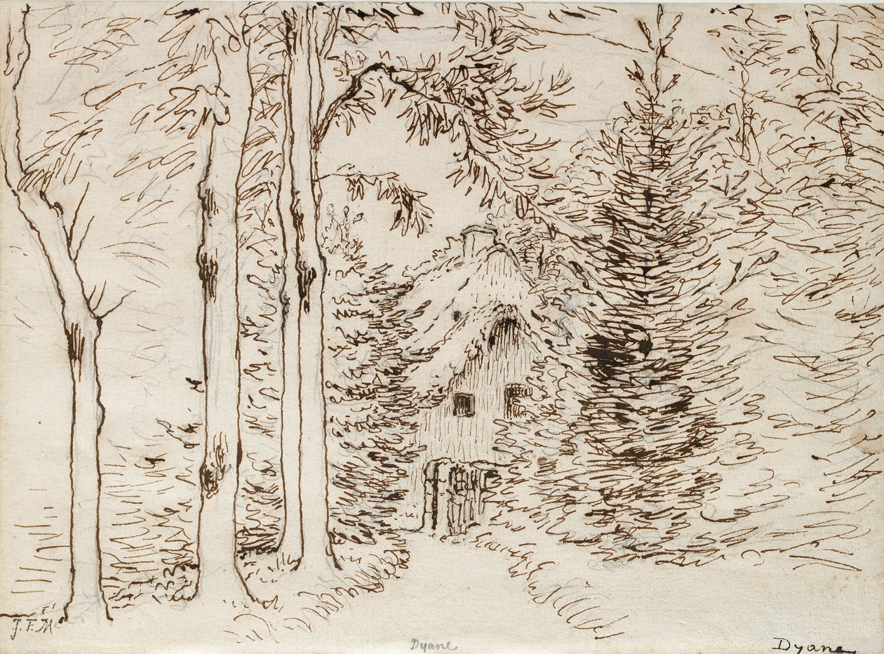 Caminho pela floresta até uma casa de palha, 1866 de Jean Francois Millet