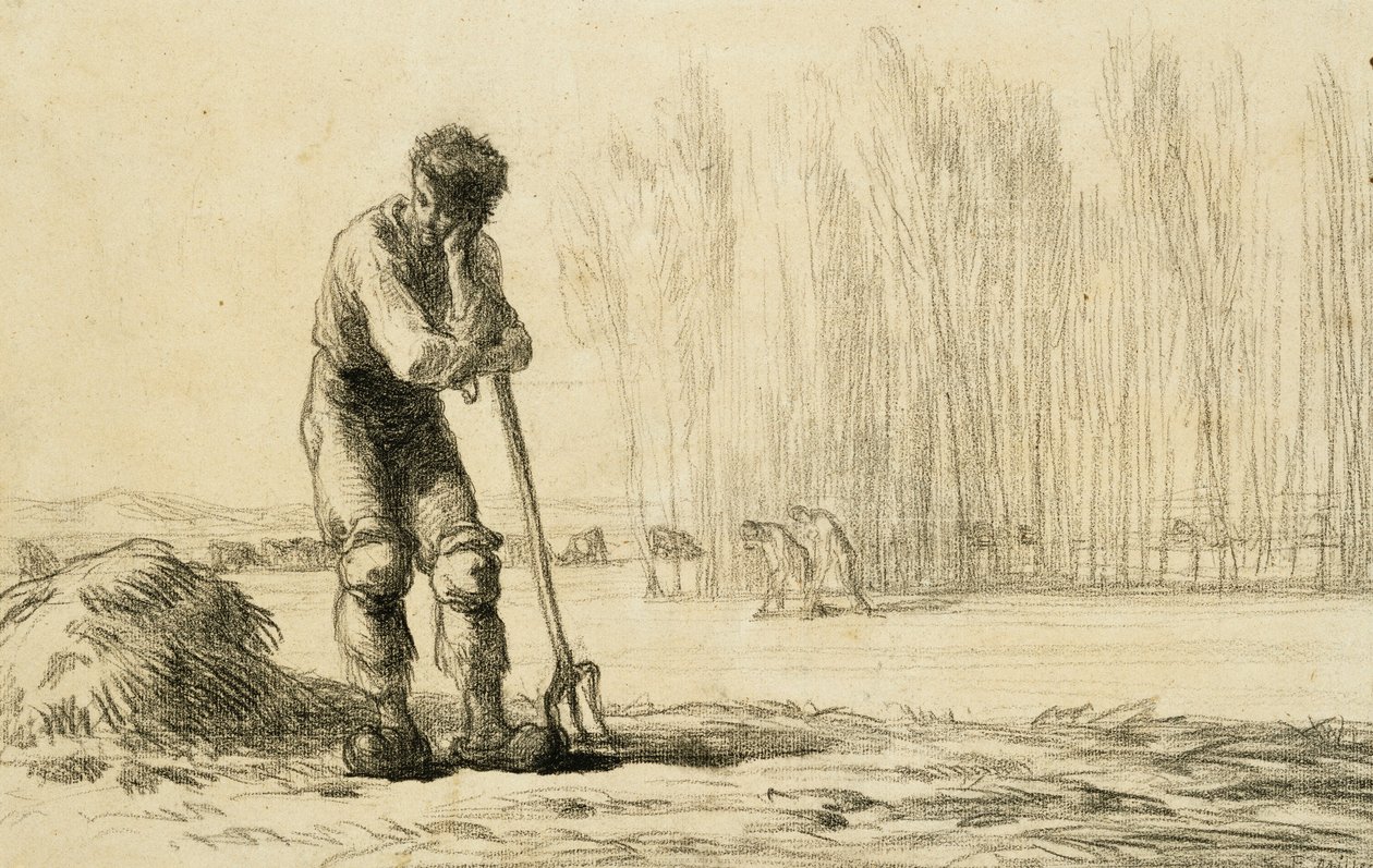 Camponês, apoiando-se em um forcado, de Jean Francois Millet