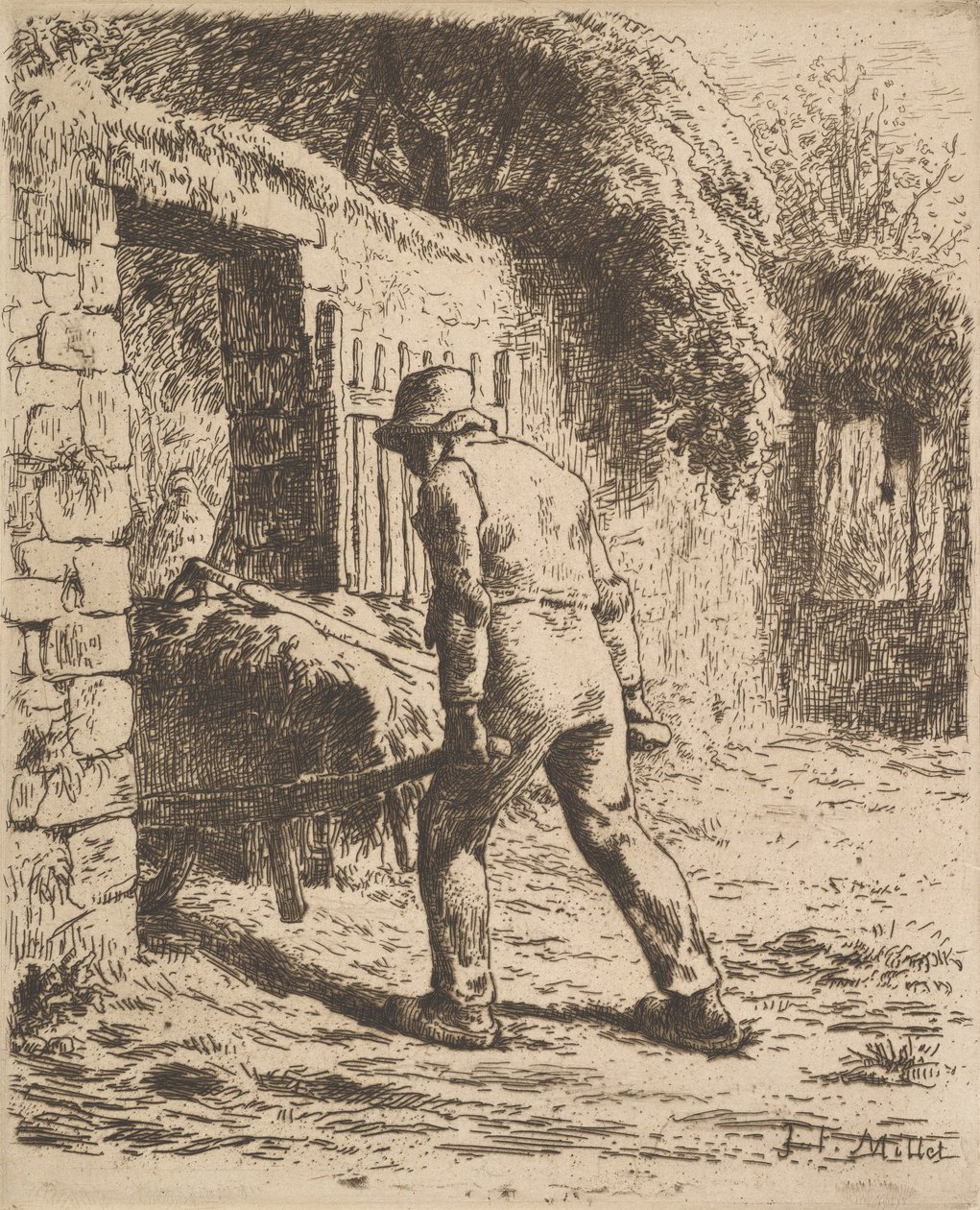 Camponês empurrando um carrinho de mão, 1855 de Jean Francois Millet