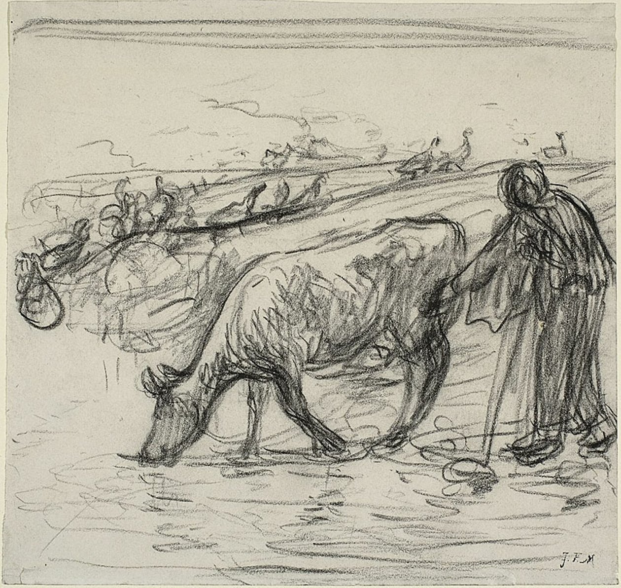 Camponês molhando sua vaca de Jean Francois Millet