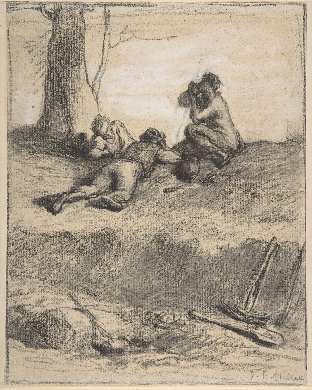 Roadworkers at Lunch, c.1850-52 (conte giz de cera com guache, sobre papel de Jean Francois Millet