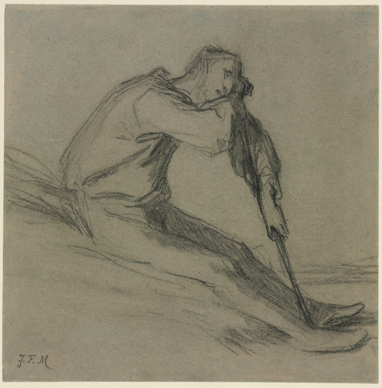 Camponês sentado descansando em uma enxada de Jean Francois Millet