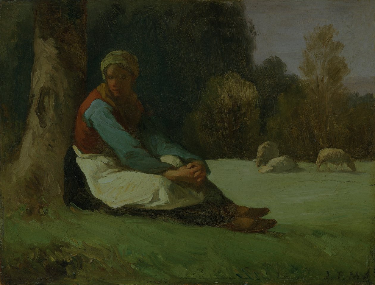 "Pastora sentada", c1850s de Jean Francois Millet