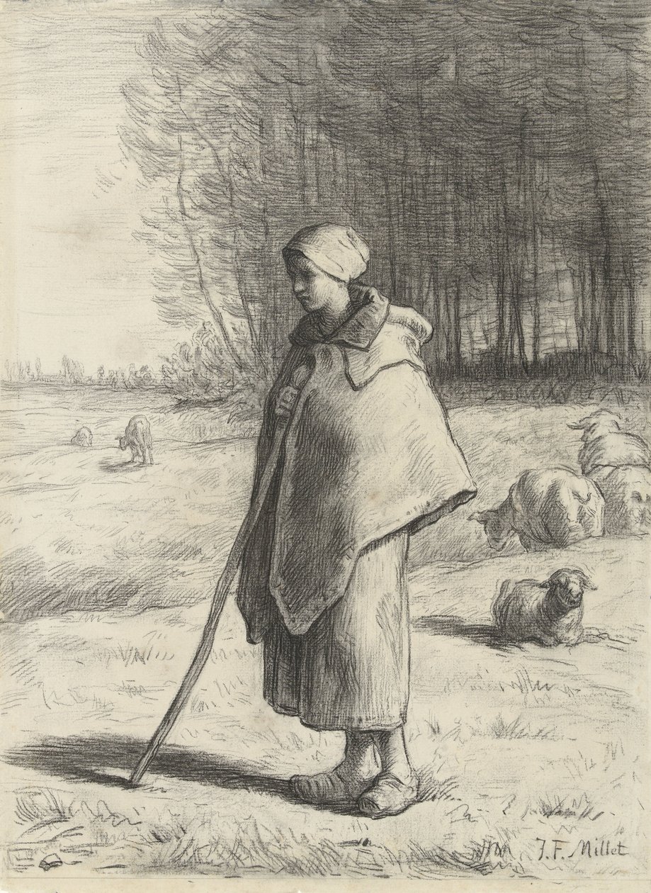 Pastora, 1860-69 (giz no papel) de Jean Francois Millet