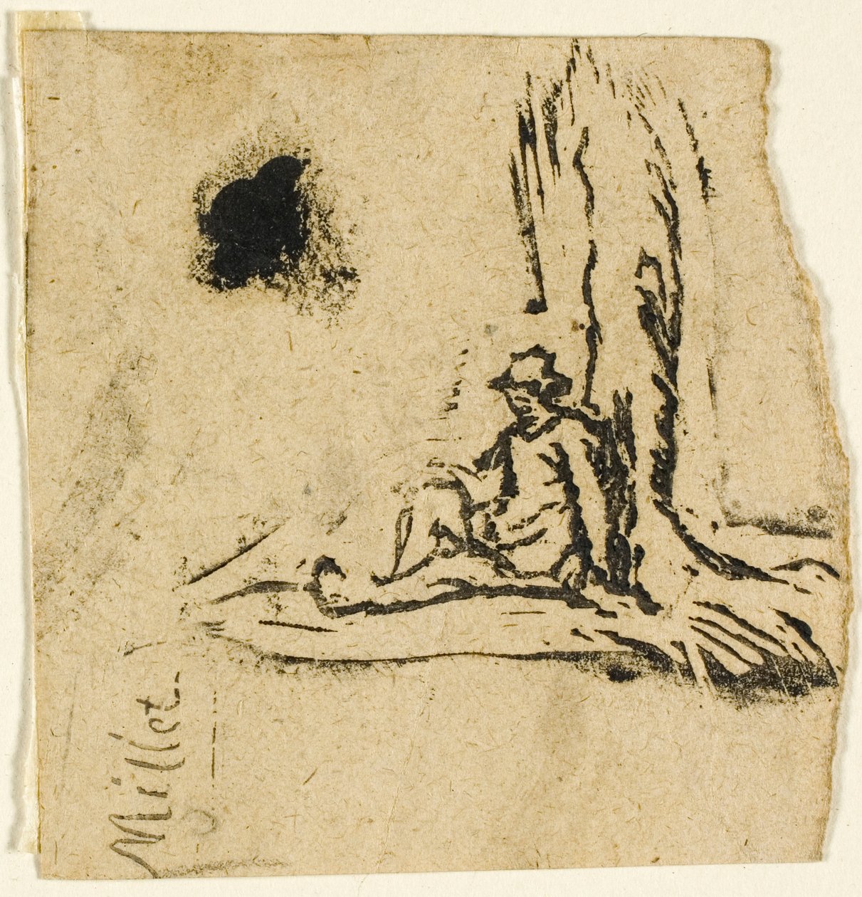 Esboços, Fragmento: Camponês sentado ao pé de uma árvore de Jean Francois Millet