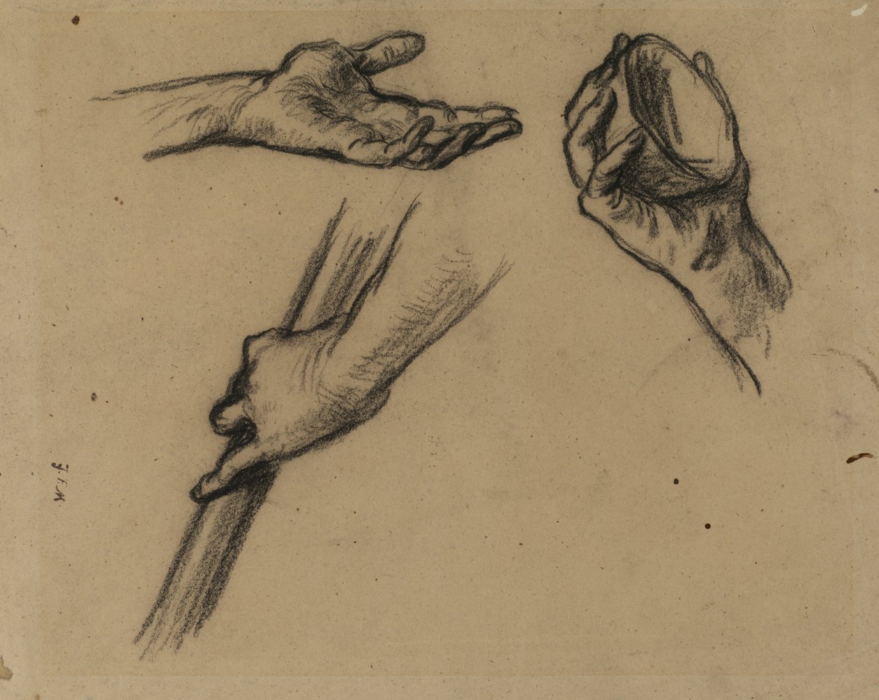 Estudos de Mãos (carvão sobre papel) de Jean Francois Millet