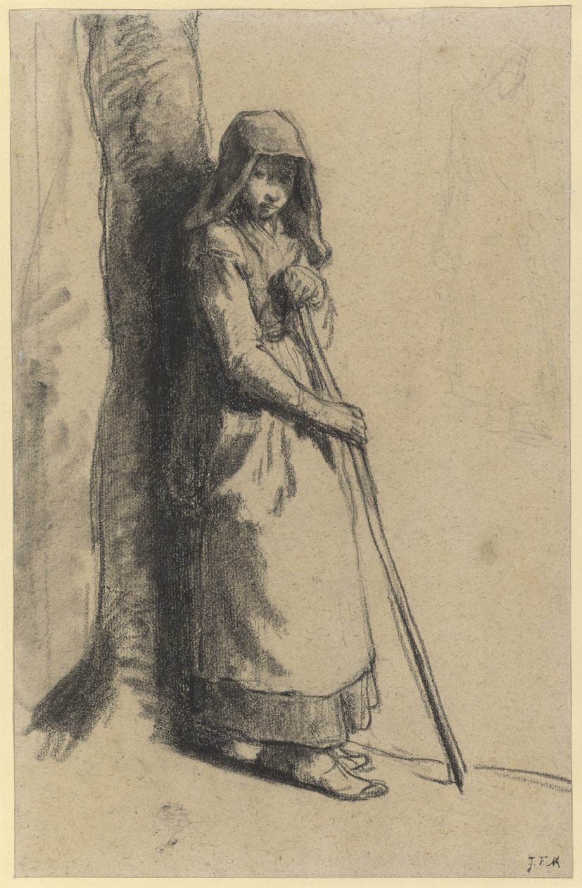 Estudo para Bergère em repouso (lápis sobre papel) de Jean Francois Millet
