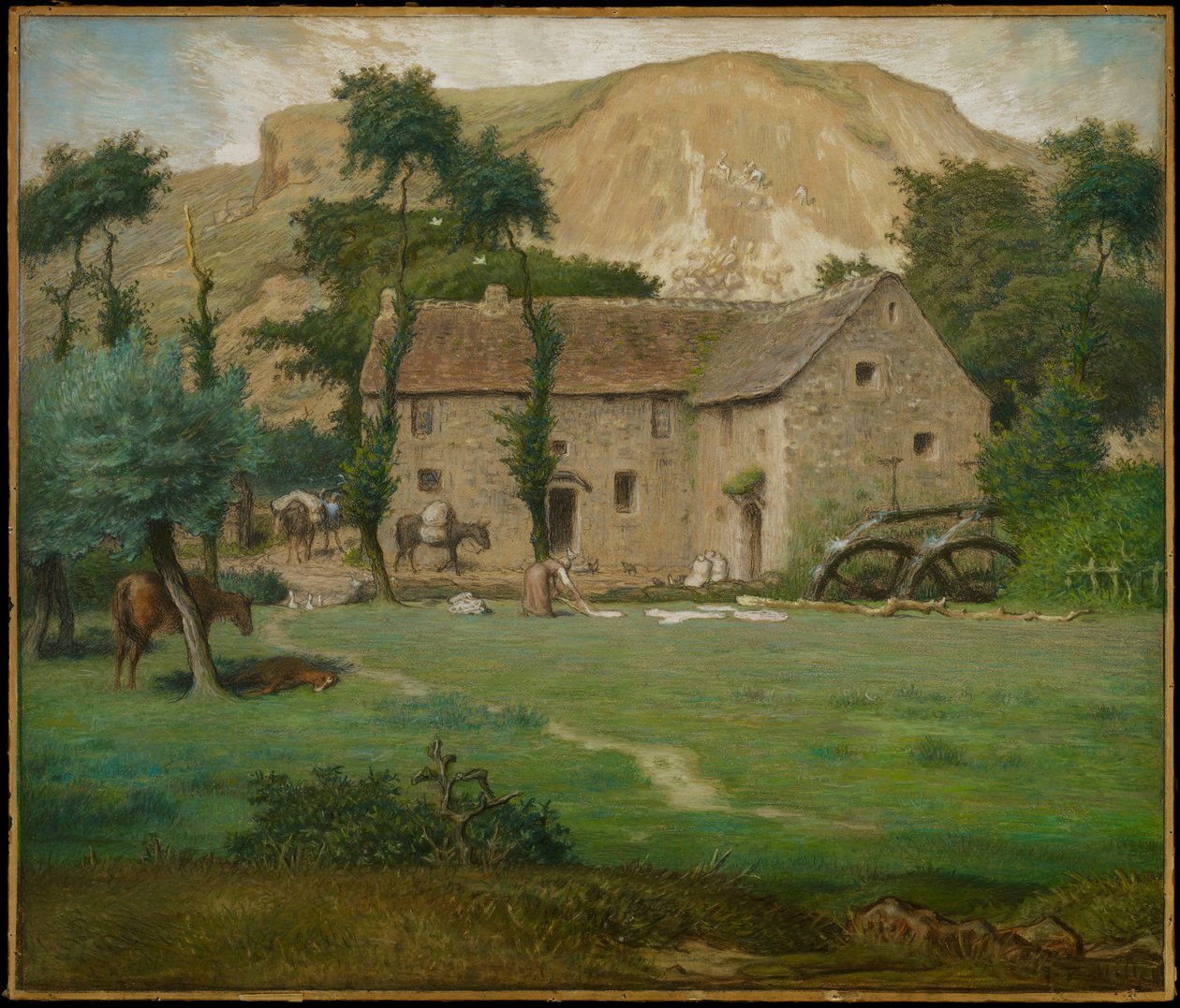 The Farm House, c.1867-69 (pastel em papel de palha, colocado a bordo) de Jean Francois Millet