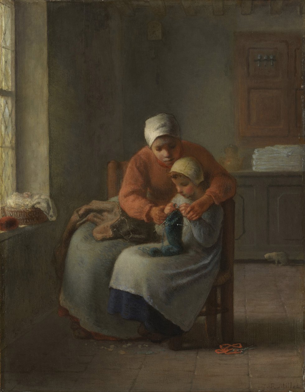A lição de tricô, c.1860 de Jean Francois Millet