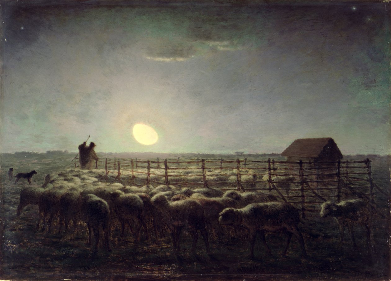 The Sheepfold, Moonlight de Jean Francois Millet