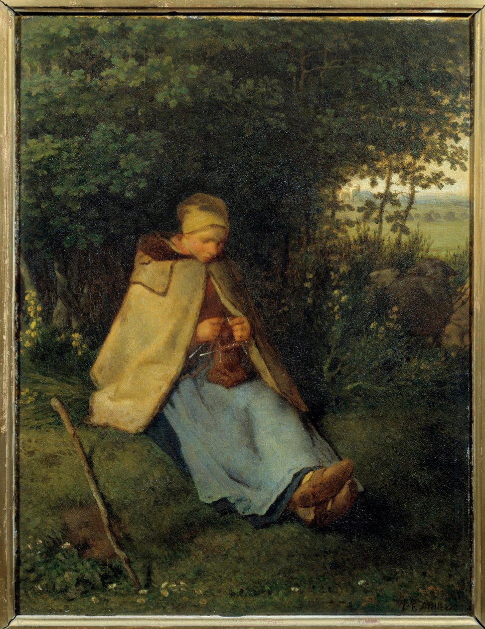 O tricô Pintura de Jean Francois Millet (1814-1875) 1858 Sol. 0,39x0,29 m Paris, musee d
