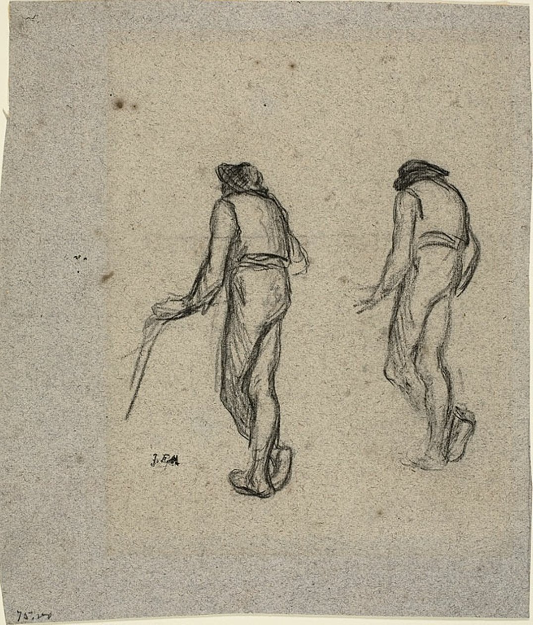 Dois esboços de um camponês, visto de trás de Jean Francois Millet