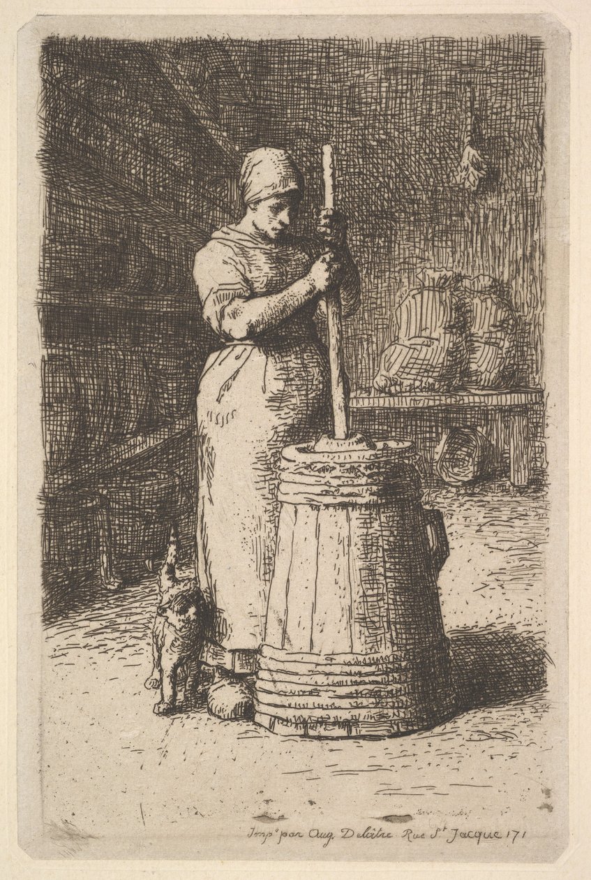 Manteiga de agitação da mulher, 1855-56. de Jean Francois Millet