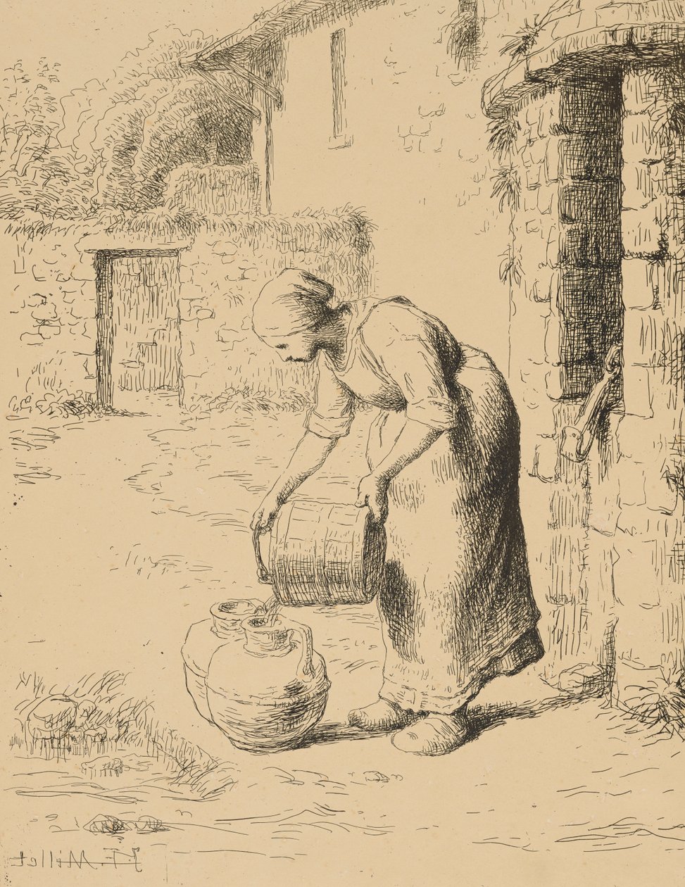 Mulher Esvaziando um Balde, 1862 (cliché verre) de Jean Francois Millet