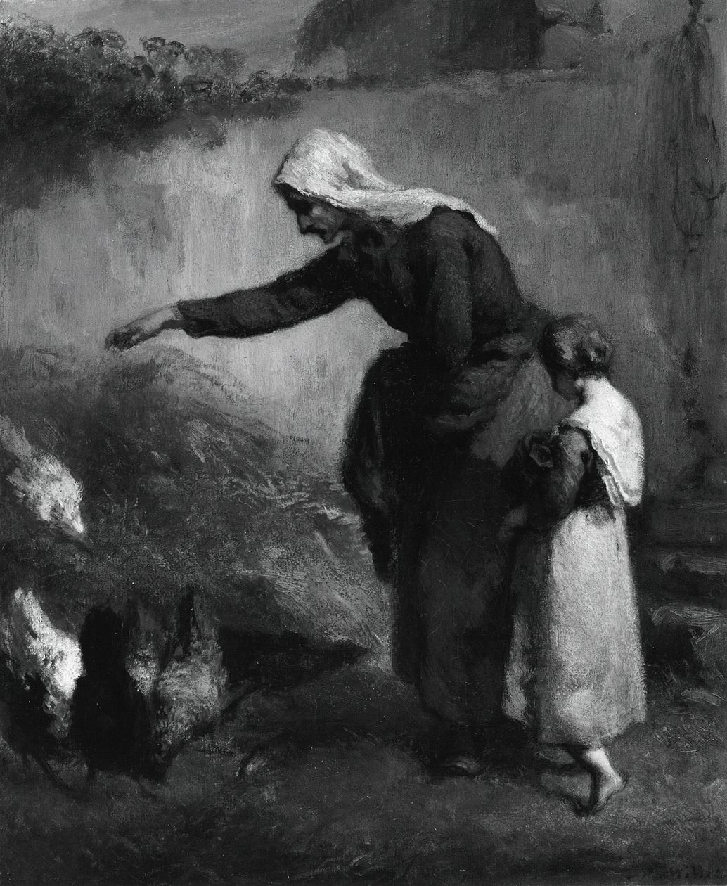 Mulher alimentando galinhas, 184648. de Jean Francois Millet