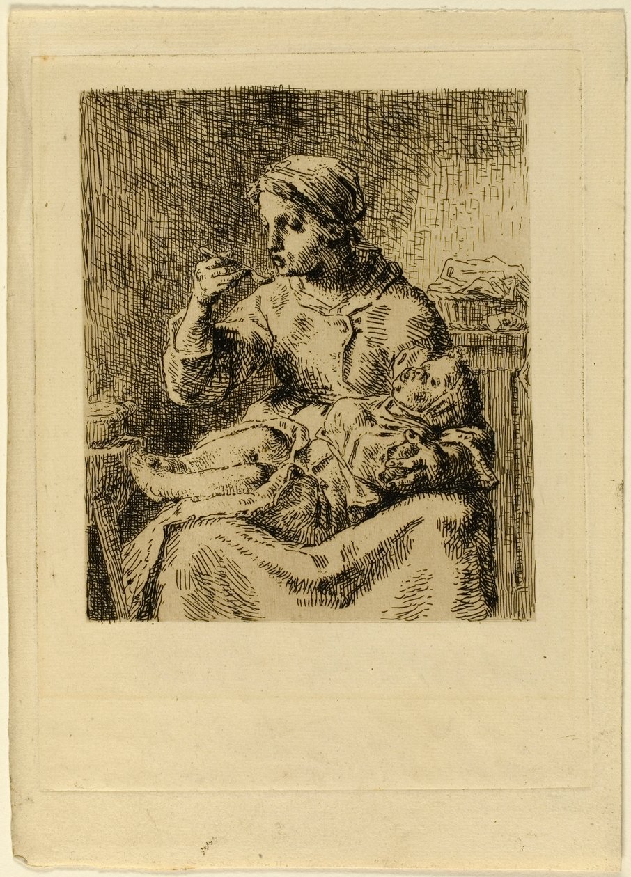 Mulher alimentando seu filho de Jean-Francois Millet