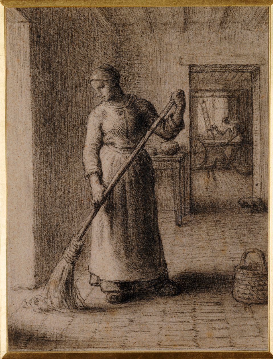 Mulher varrendo sua casa de Jean Francois Millet