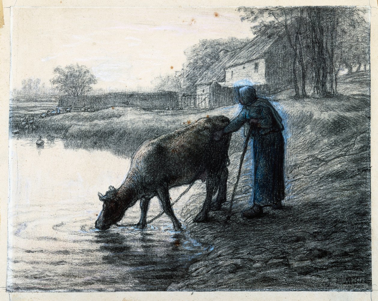 Mulher levando sua vaca para a água de Jean Francois Millet