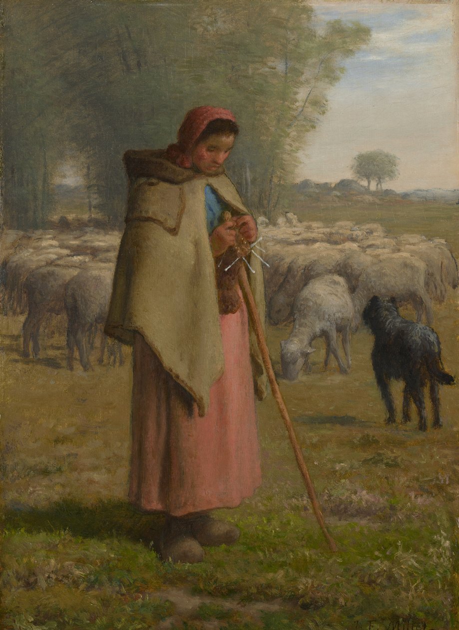 Moça que guarda seus carneiros, c.1860- 62 de Jean Francois Millet