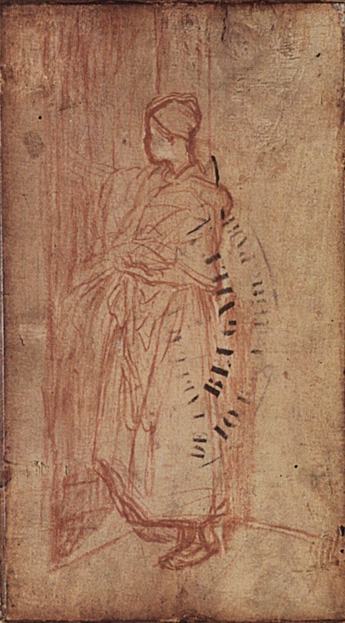Jovem mulher tirando roupa de uma prateleira, c.1850-52 de Jean Francois Millet
