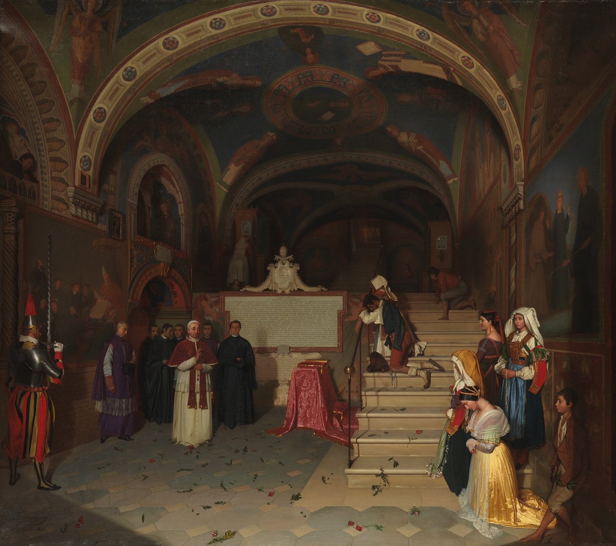 Papa Gregory XVI que visita a igreja de San Benedetto em Subiaco, 1843. de Jean Francois Montessuy